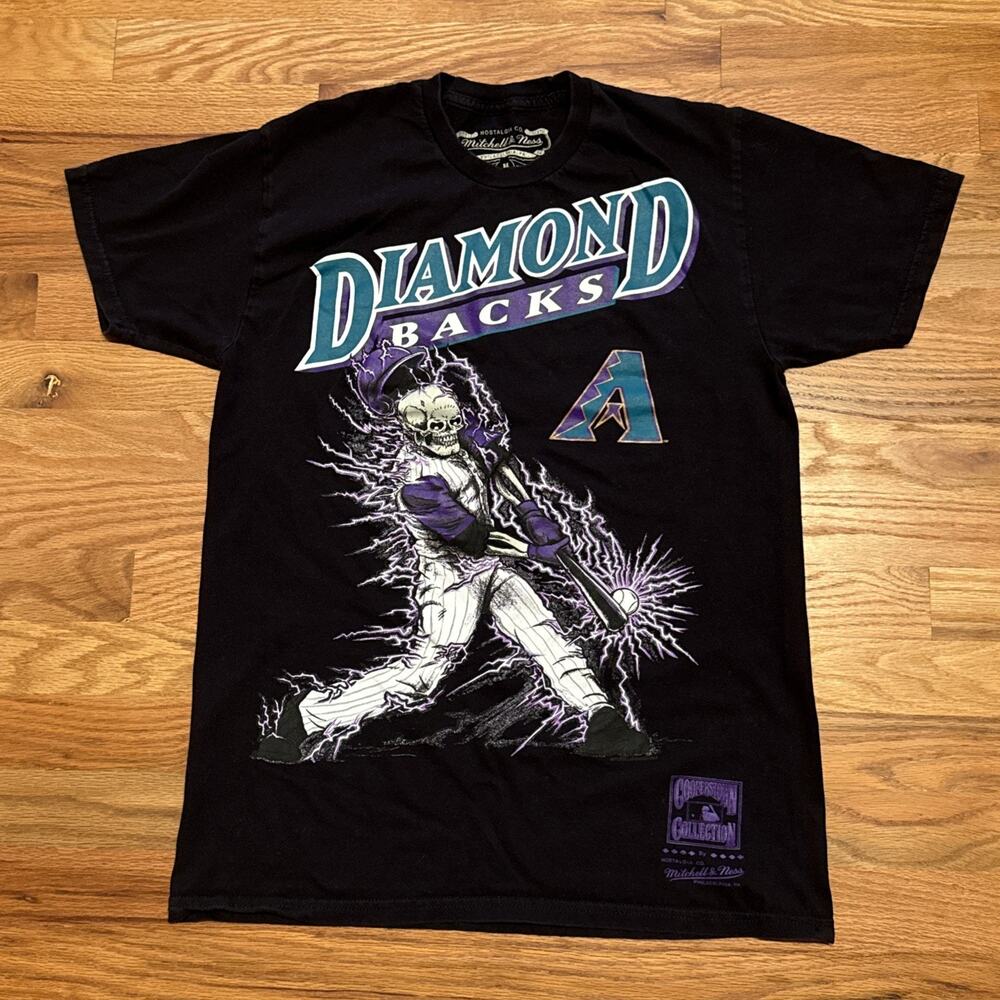 Mitchell & Ness Men's Black Arizona Diamondbacks Skeleton MLB T-Shirt Size MED